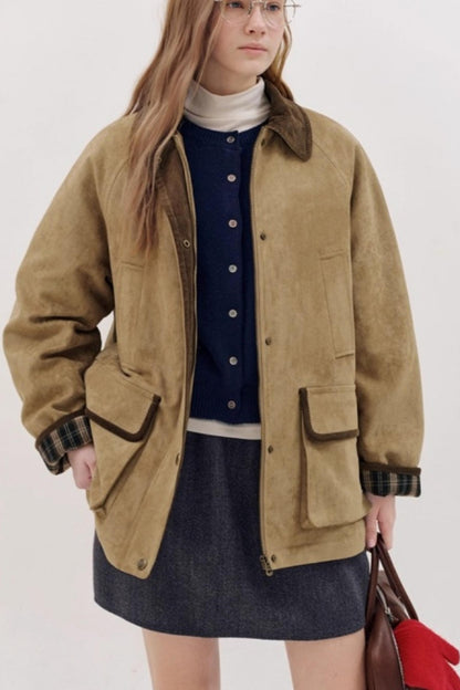 Suede Cotton Plaid Jacket