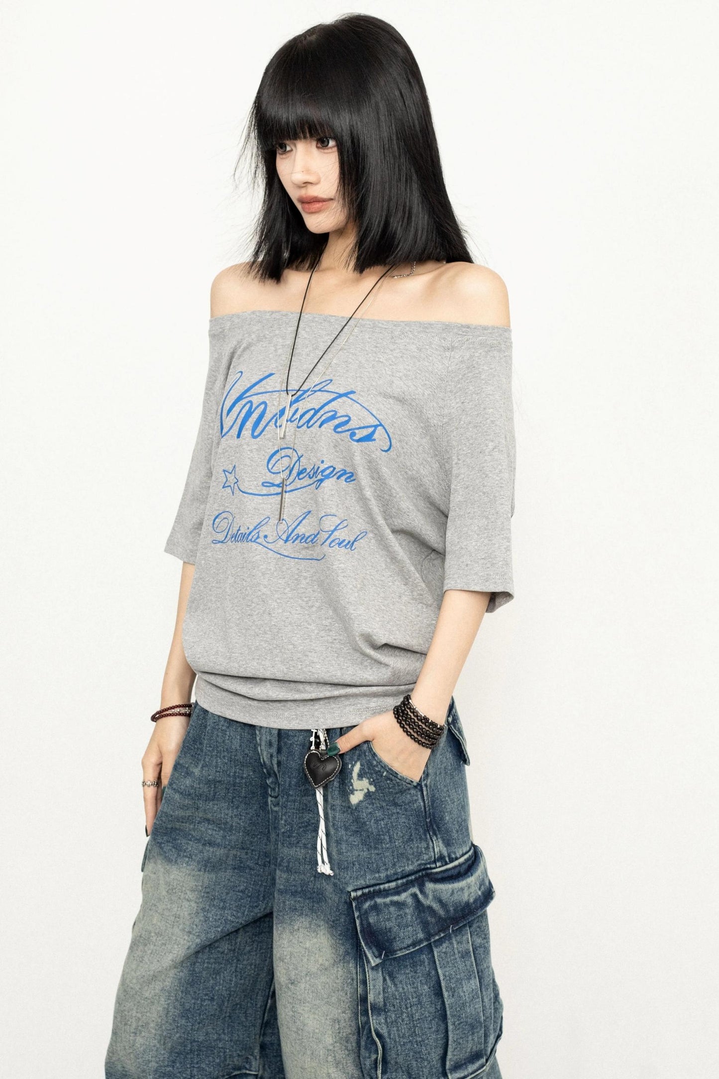 Gray One-Shoulder Top