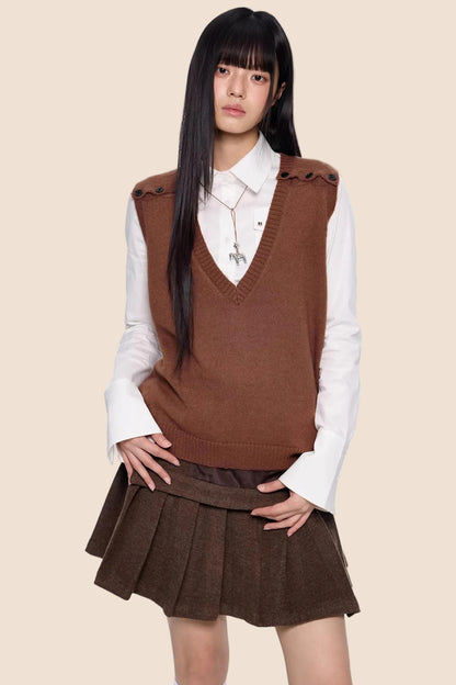 V-Neck Knitted Layered Vest