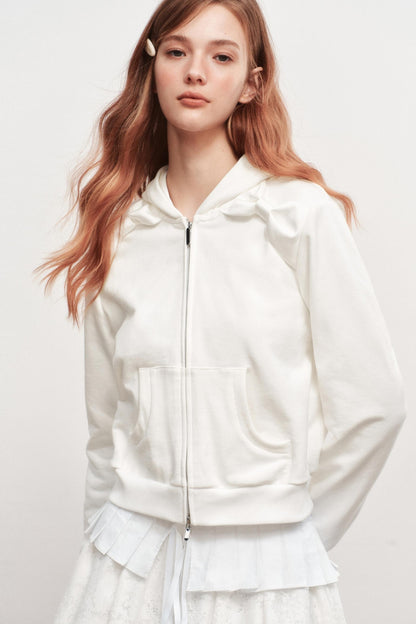 Hooded Zipper White Jacket