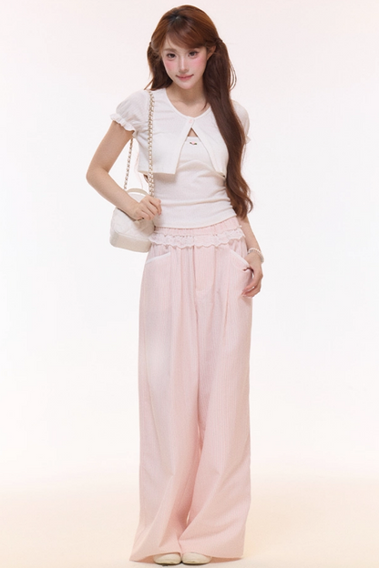 Ribbed Knit Cardigan Pants Set-Up