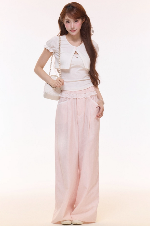 Ribbed Knit Cardigan Pants Set-Up