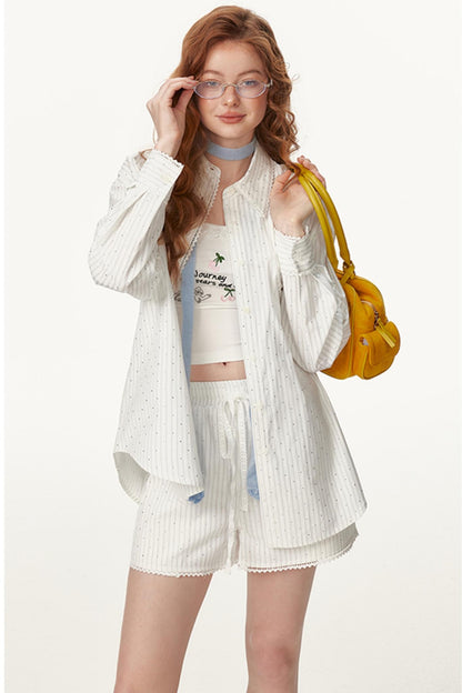 Striped Three-Piece Shirt And Pants Set-Up