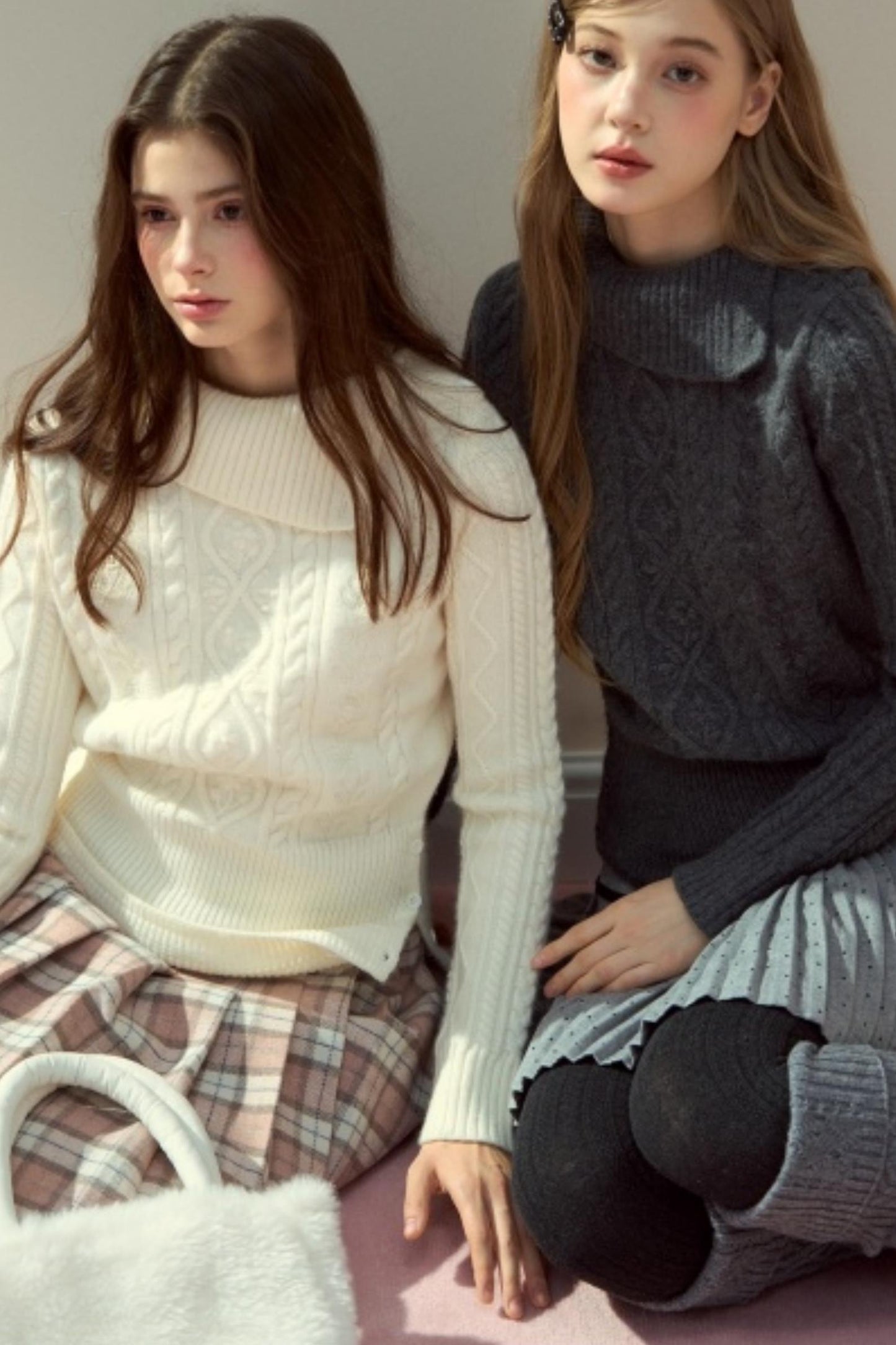 Twist Semi-Turtleneck Warm Knit Sweater