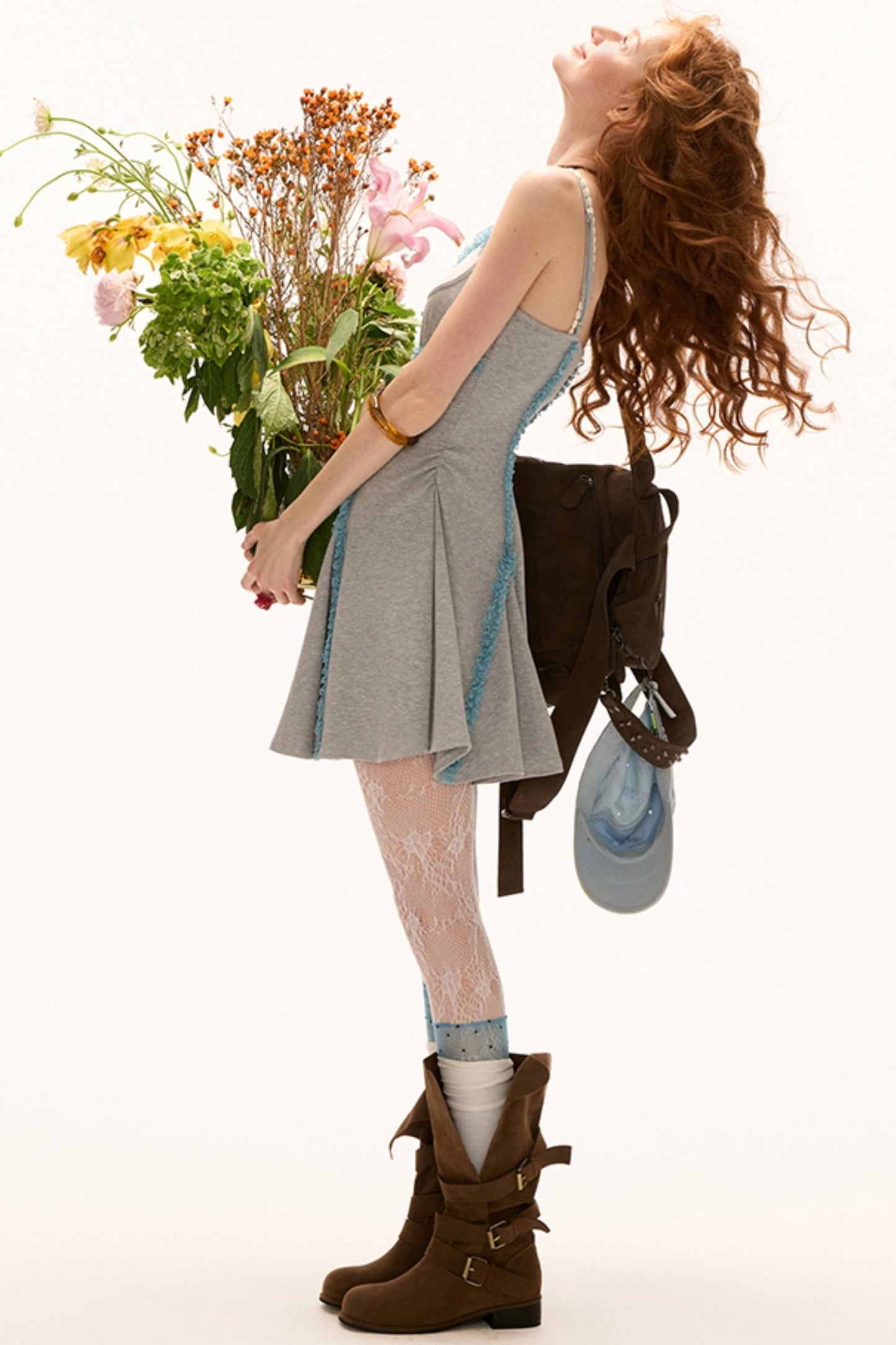 Ruffle Neck Long Dress Set-Up