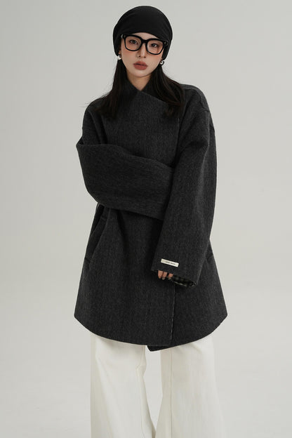 Lace-Up Reversible Wool Coat