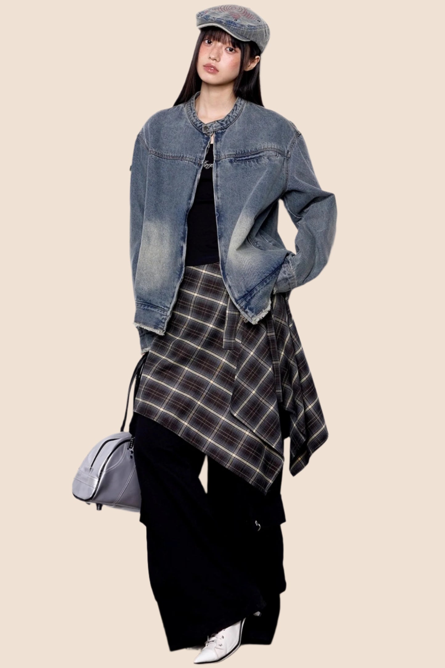 Denim Stand-Up Collar Jacket