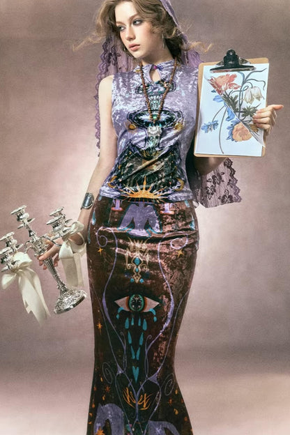 Tarot Velvet Fishtail Skirt Suit Set-Up