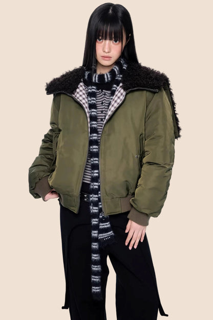 Furry Hooded Patchwork Jacket