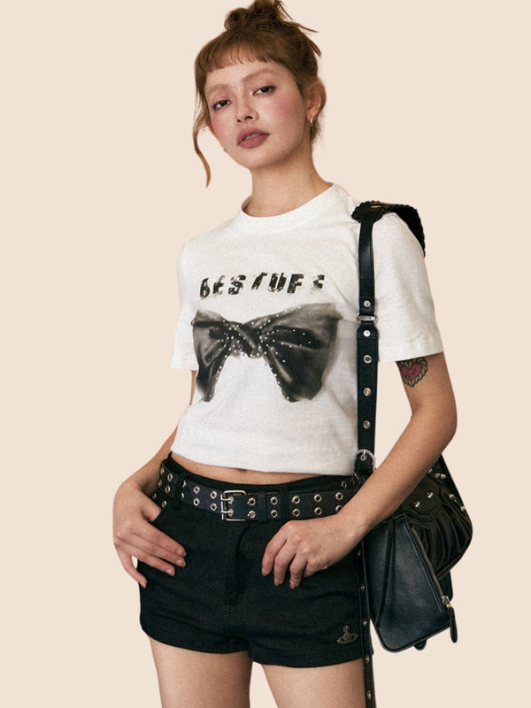 Bow Diamond Cropped T-Shirt