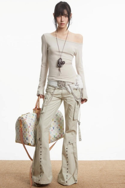 Retro Apricot Off-Shoulder Top