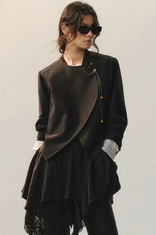 Minimalist One-Button Black Coat
