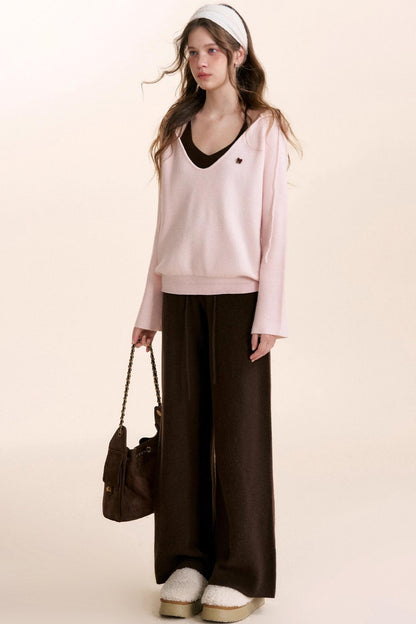 Rose Wool Hooded Knit Set-Up