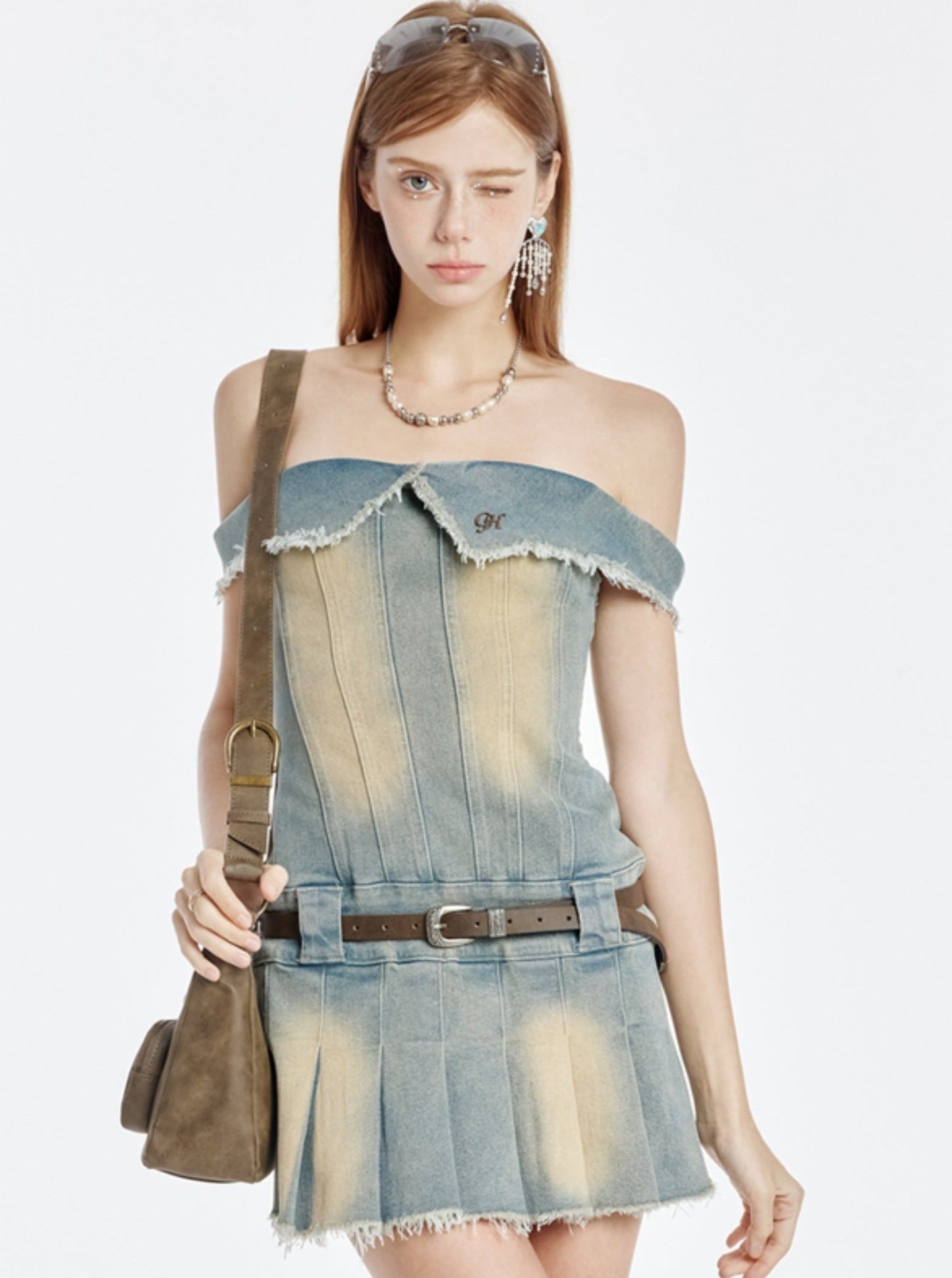 One-Shoulder Denim Dress