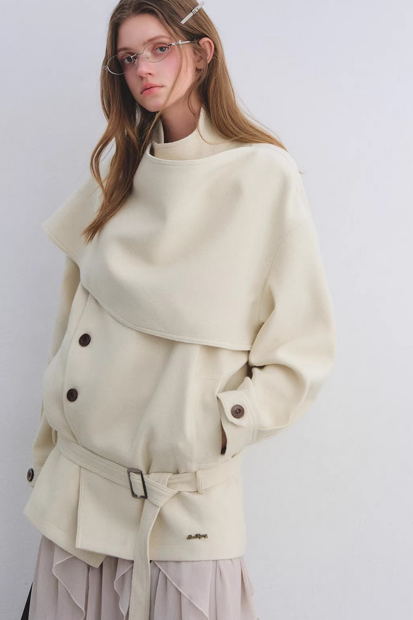 Wool Blend Shawl Collar Coat