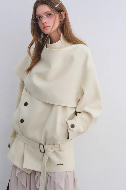 Wool Blend Shawl Collar Coat