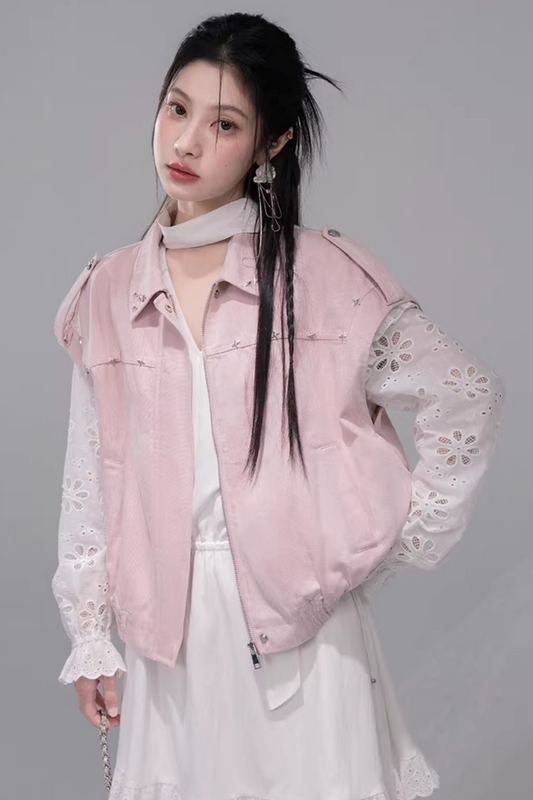 Fog Pink Denim Vest Jacket