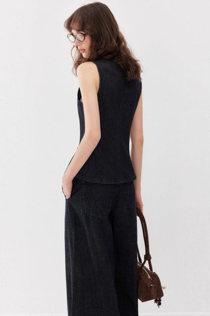 Chic Denim Vest Pants Set-Up