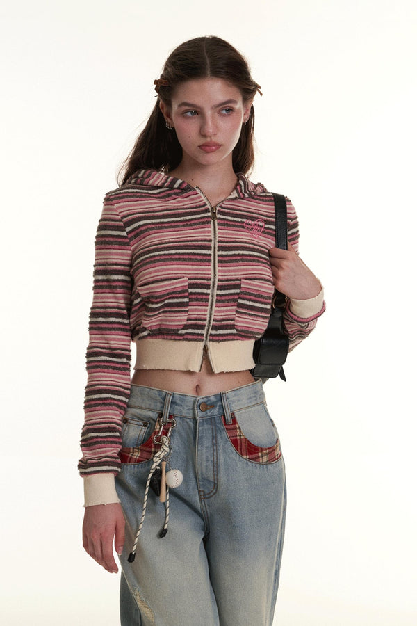 Retro bestickter gestreifter Cardigan 