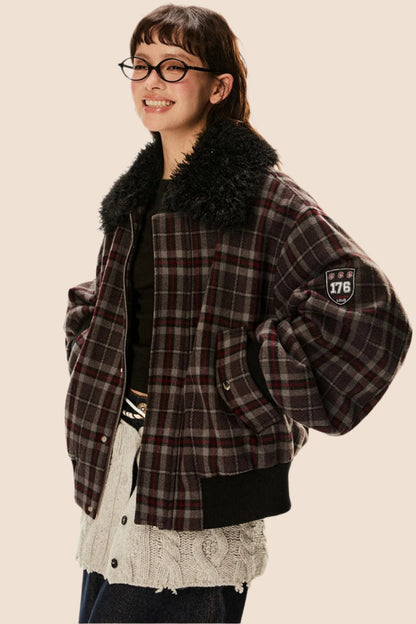 Retro Plaid Lamb Wool Jacket