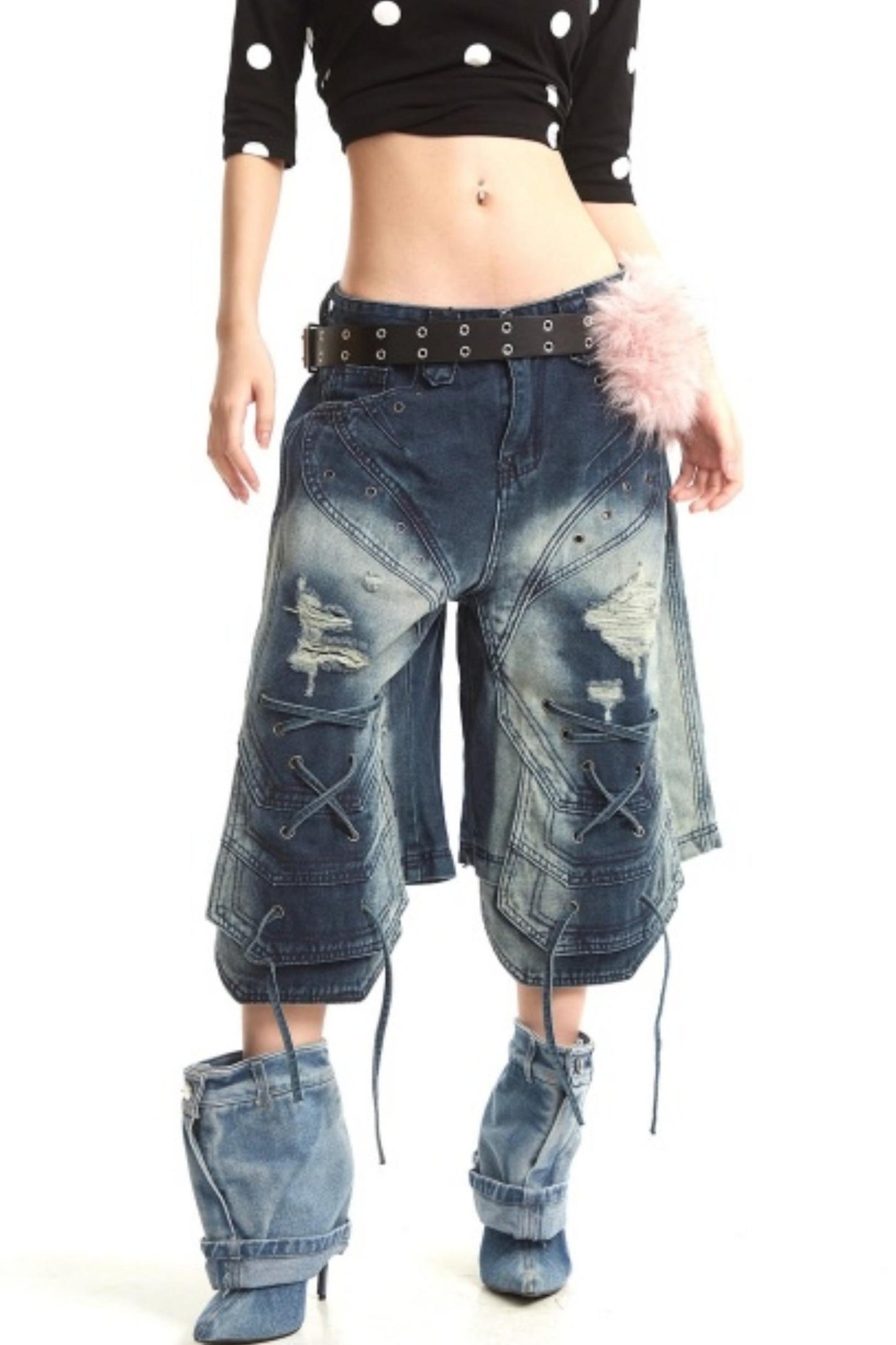 Retro Deconstructed Denim Pants