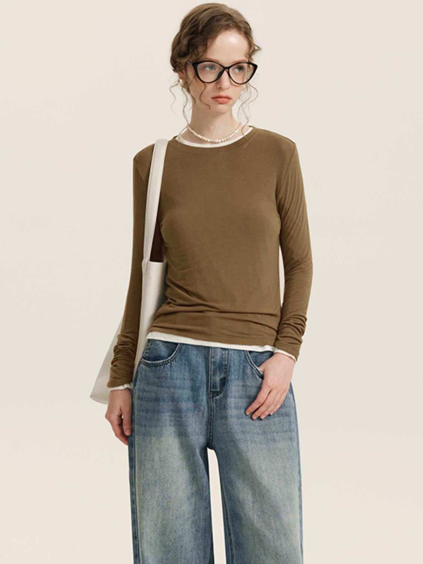 Seamless Long-Sleeved Wool Knit Top