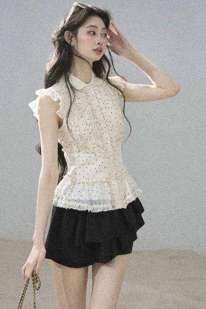Ruffled Polka Dot Chiffon Blouse