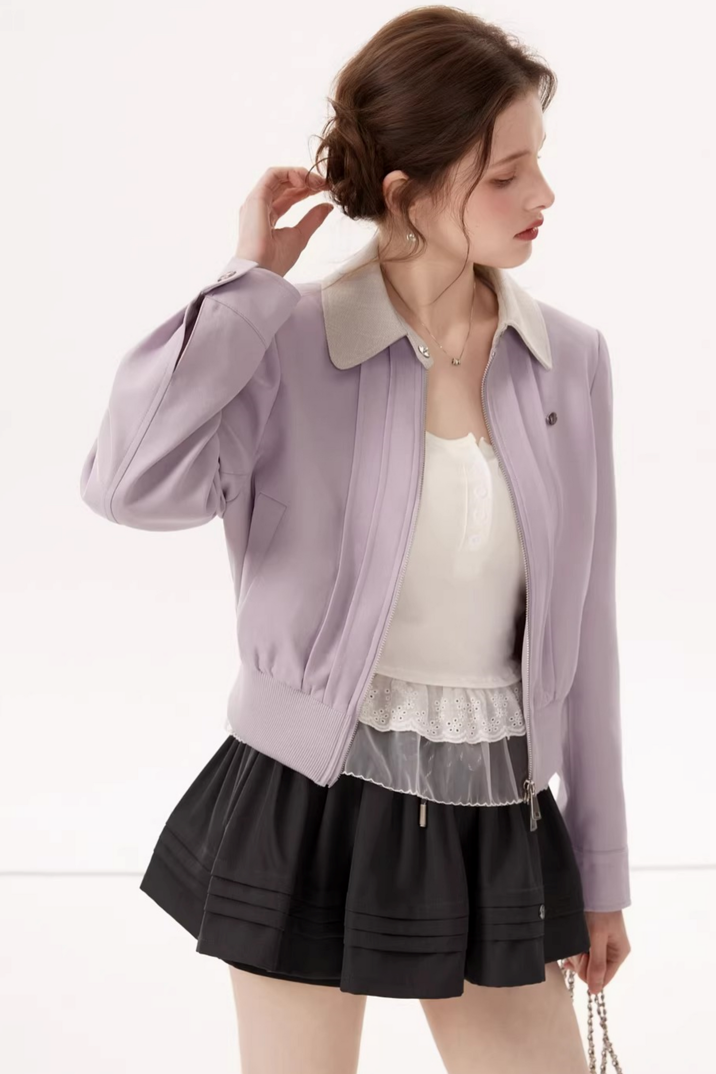 Purple Linen Color-Block Jacket