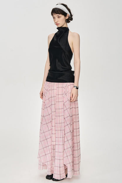 Irregular Pink Plaid Skirt