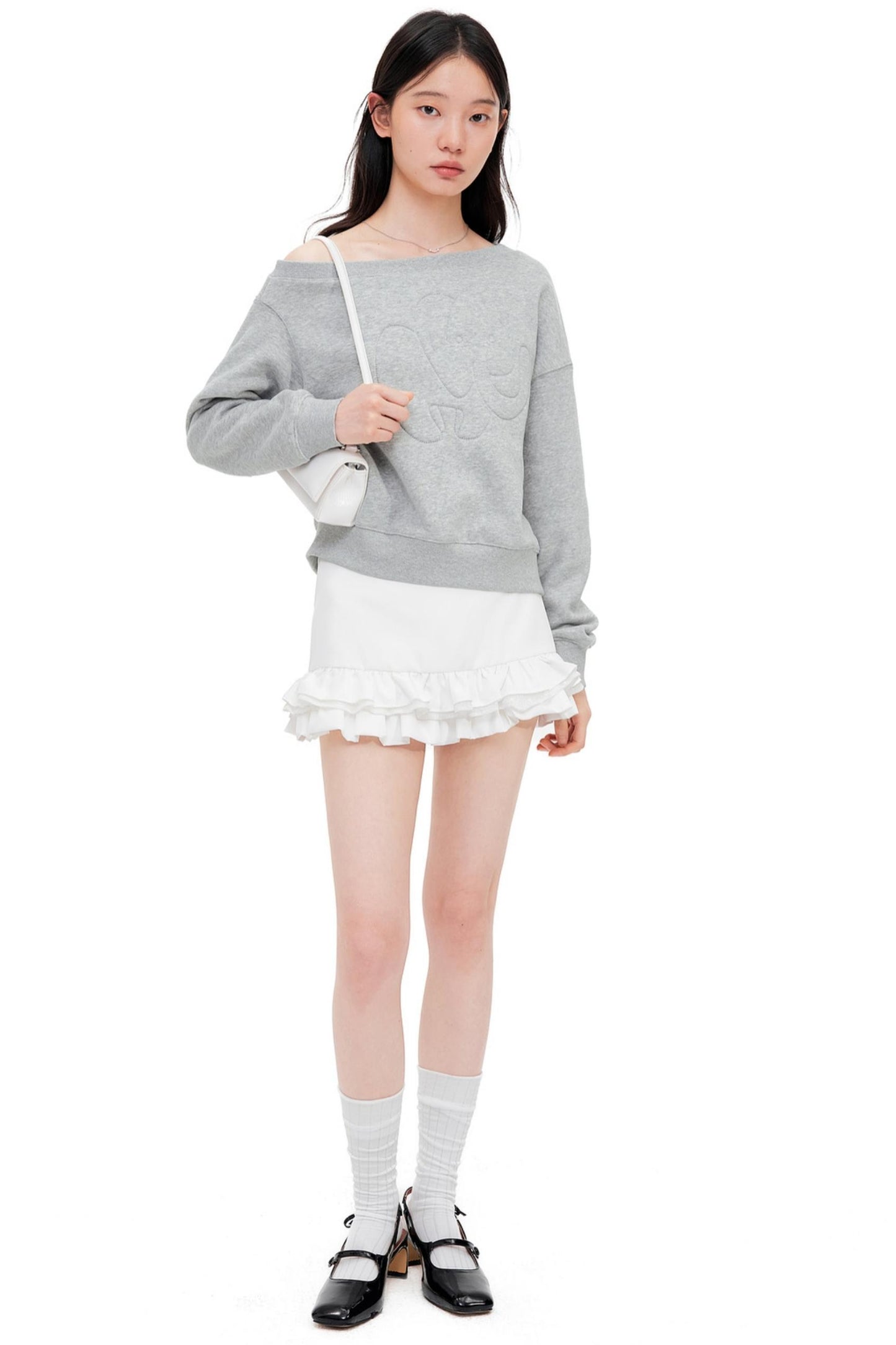 Slanted Shoulder Crew Neck Top