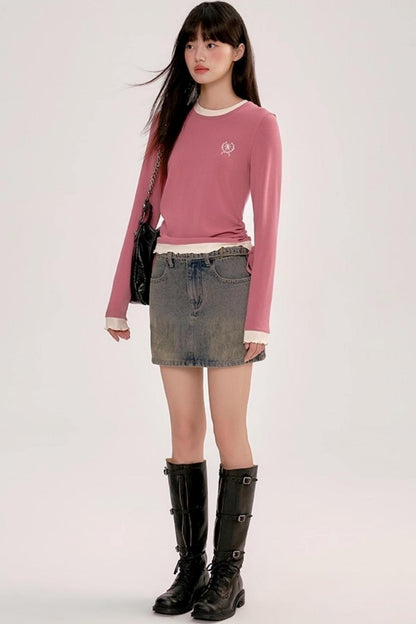 Contrasting Slim Long-Sleeved Top