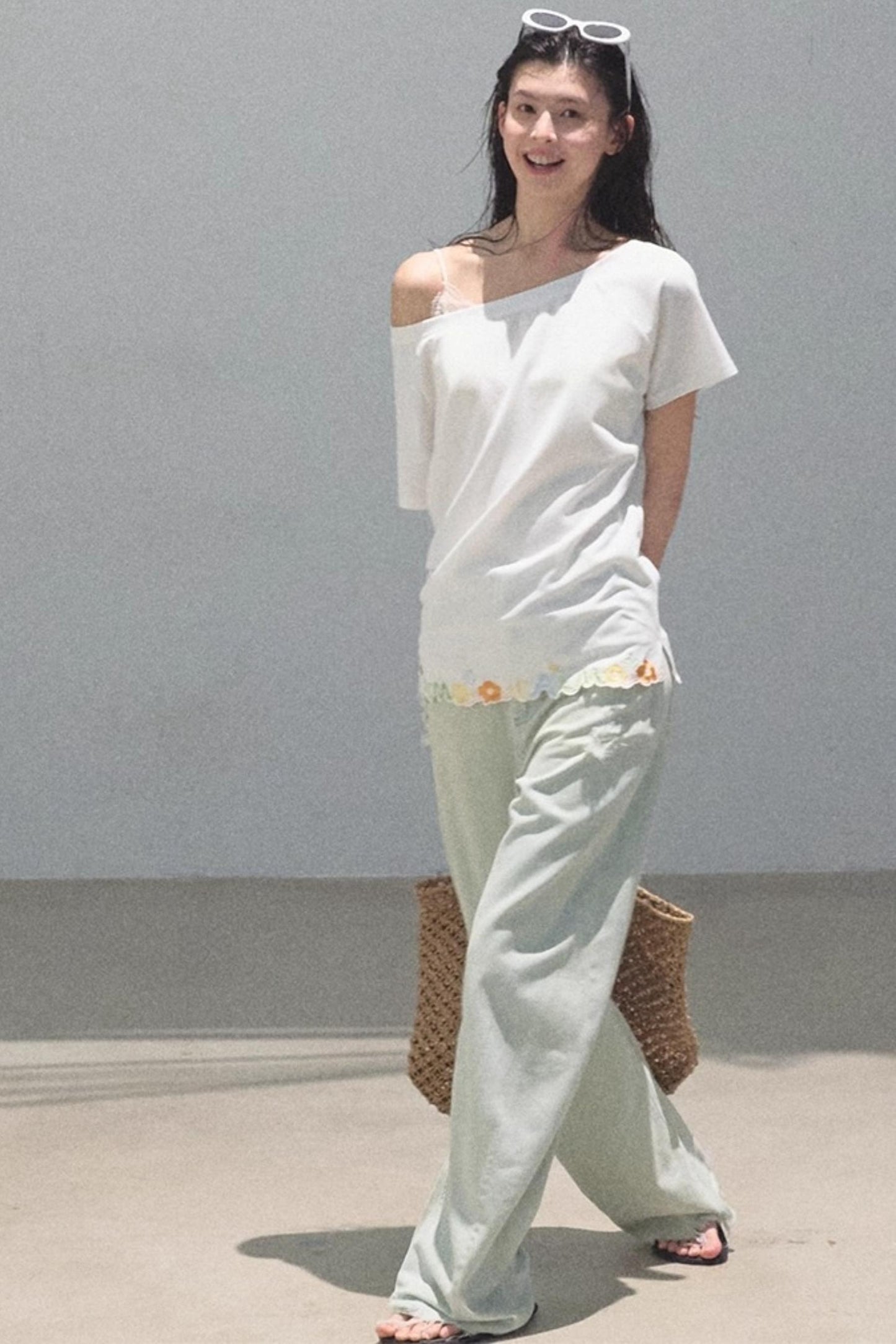 Cotton Off-the-Shoulder Embroidered Shirt