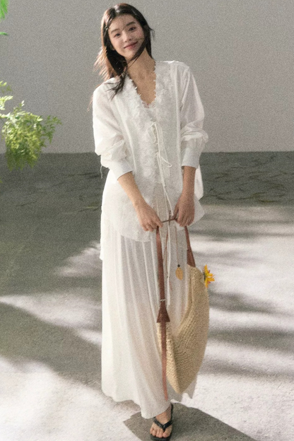 V-Neck Lace Tie Cardigan