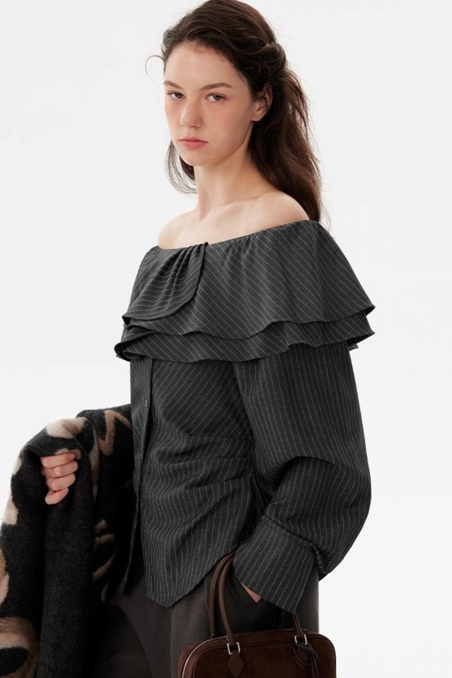 French One-Shoulder Striped Shirt
