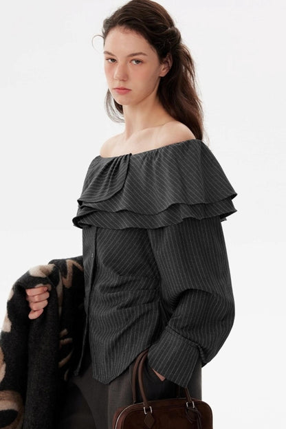 French One-Shoulder Striped Shirt