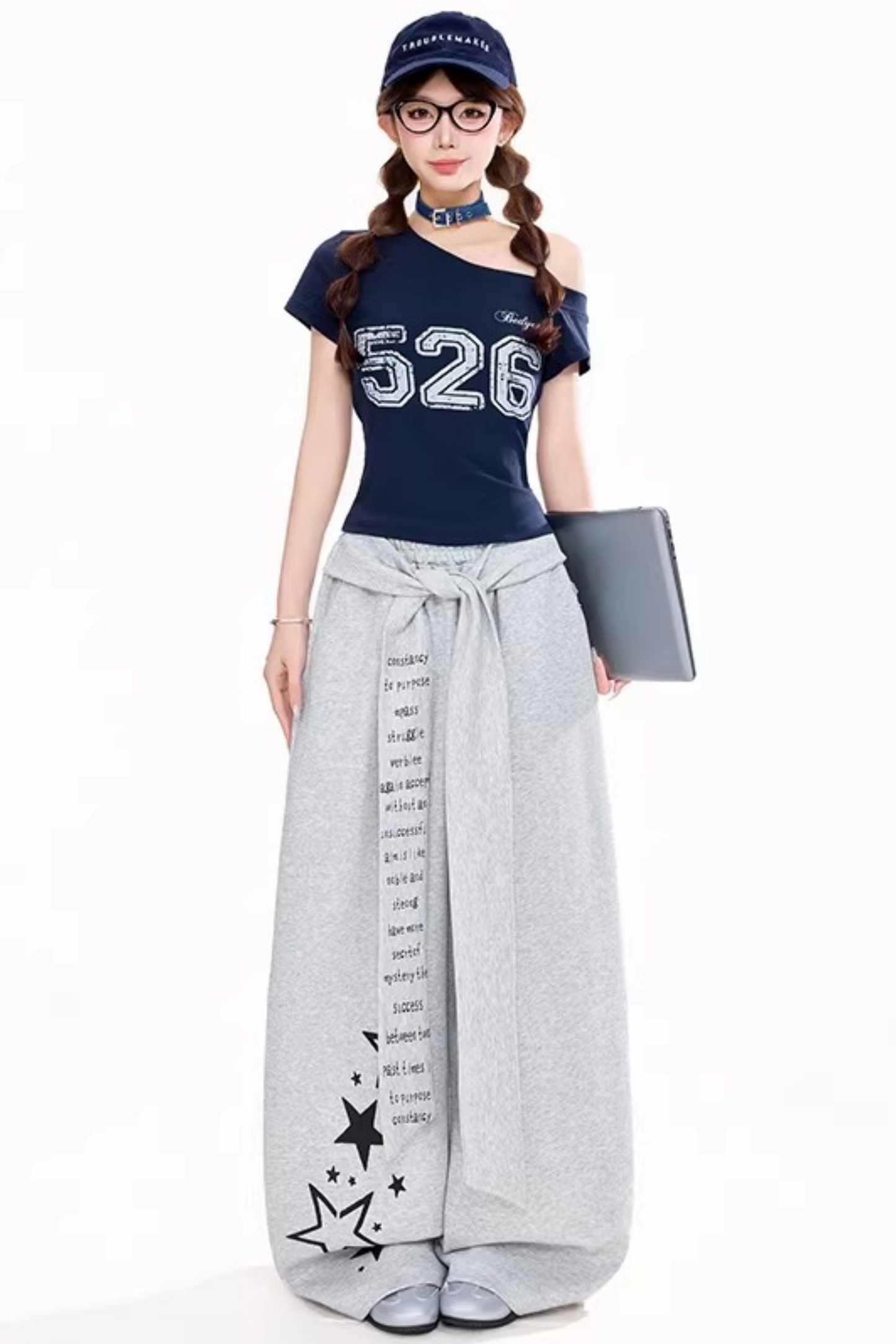 별 프린트 와이드 레그 팬츠