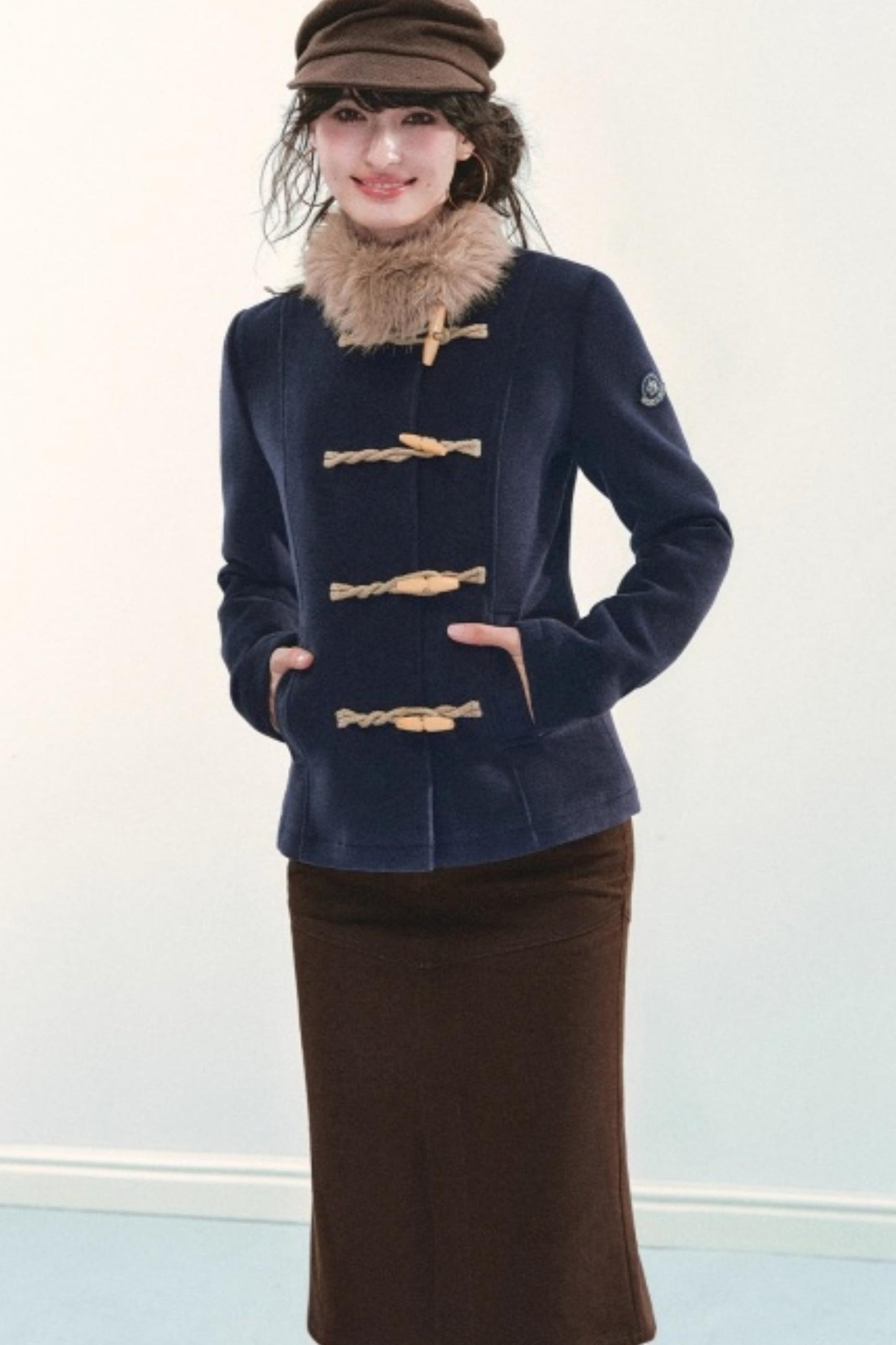 Vintage Toggle Woolen Fur Collar Coat