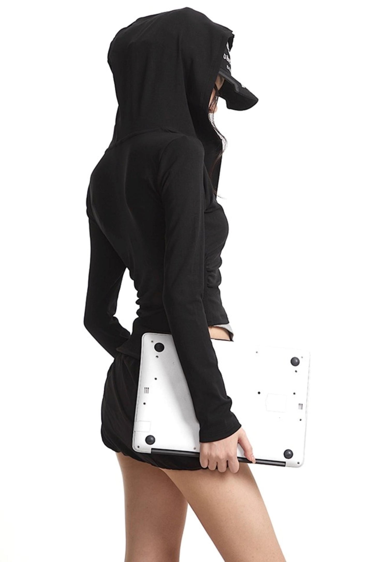 Black Hooded Long Sleeve T-Shirt