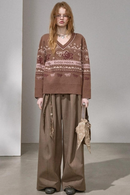 Fair Isle Bow Knit Sweater