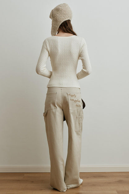 High-Waisted Embroidered Pants