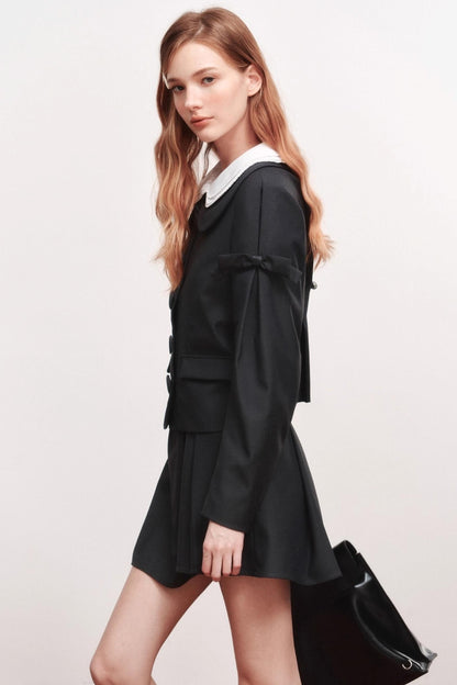 Bow Wool Long Sleeve Trench Coat