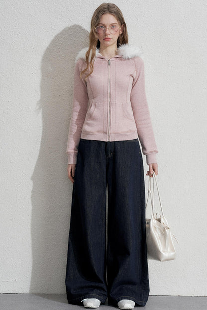 Pink Hooded Sweatshirt Jacket