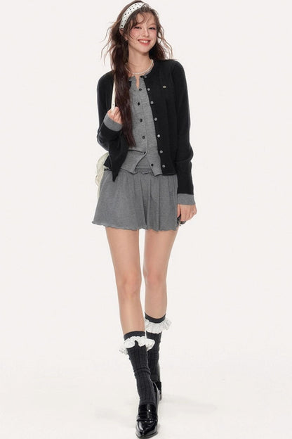 Sweet Girly Contrast Knitted Cardigan