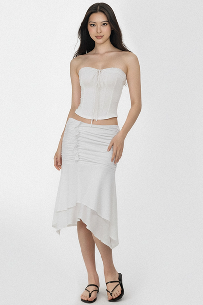 White Pleated Asymmetrical Skirt