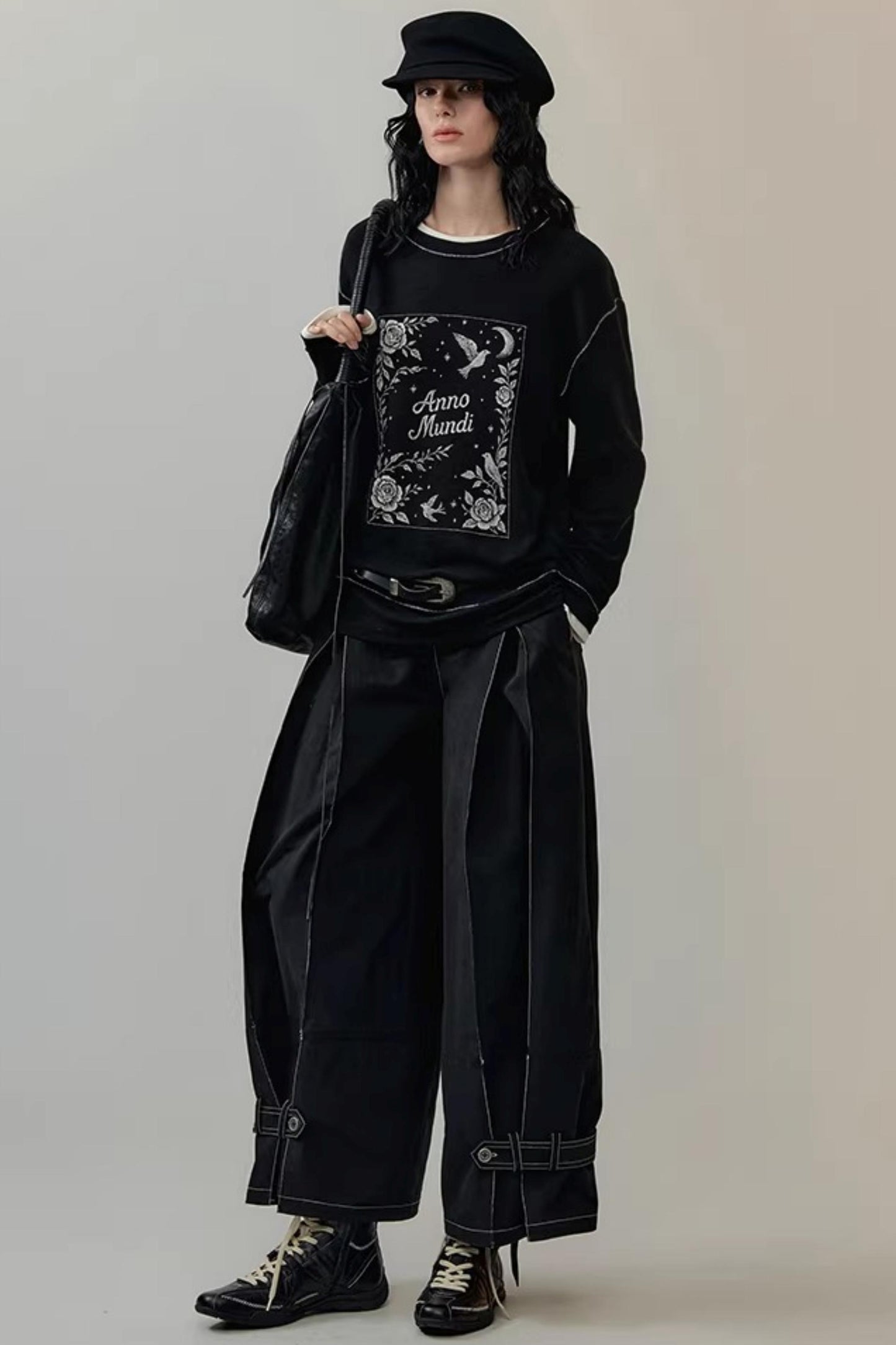 Embroidered Rose Color-Block Blouse