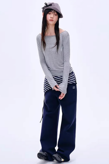 Color-Blocked Cotton Striped Pants