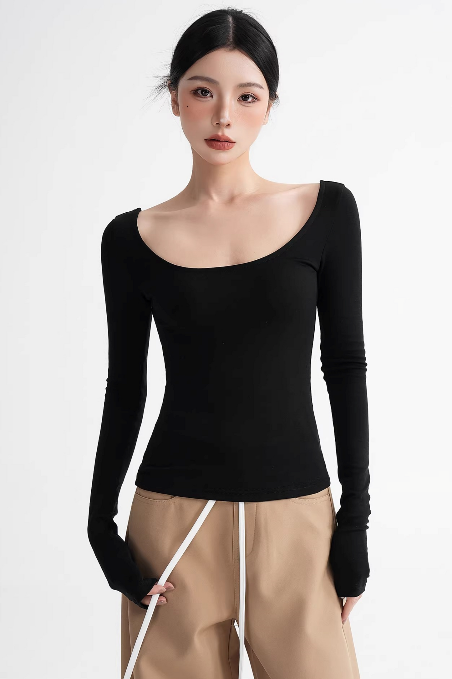 Wool Tencel Collarbone Sweater