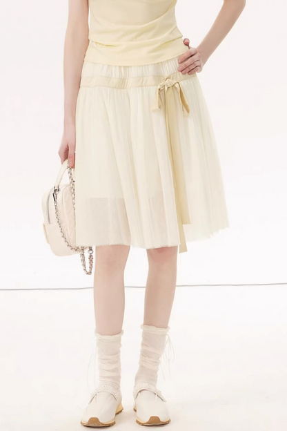 Mesh Satin A-Line Skirt