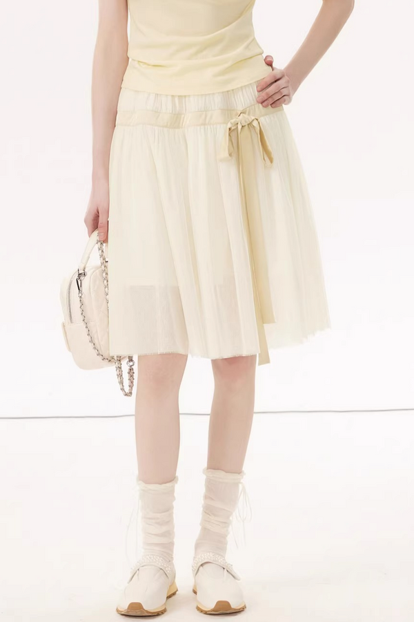 Mesh Satin A-Line Skirt