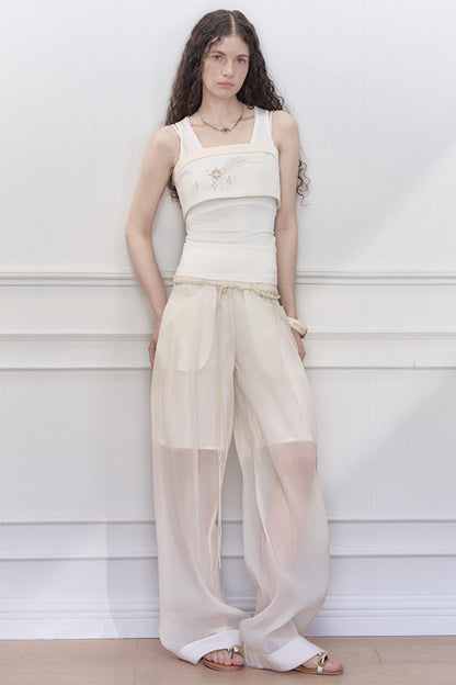 Lace Collar Knit Camisole Set